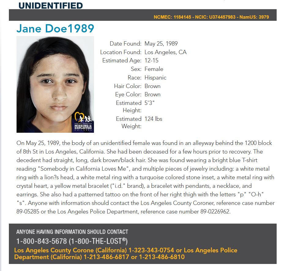 Other - Uploaded to NamUs: May 14, 2020 - NCMEC Poster